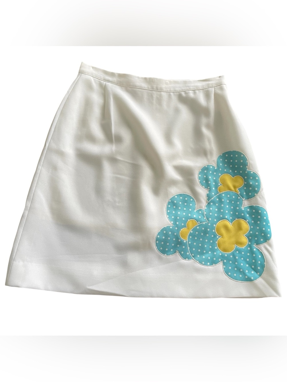 Vintage Hadley Appliqué Skort Skirt Blue White Polka Dot Flowers Yellow 14